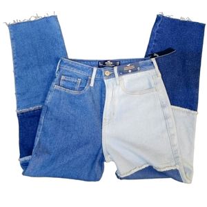 Brand New Hollister sz 1 Ultra High Rise Vintage Straight Patched Jeans, w Tags